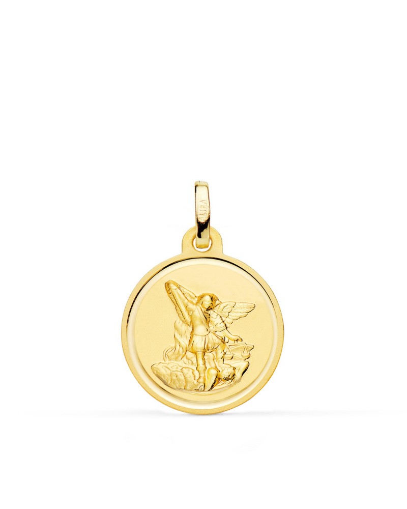 Medalla oro 18k San Miguel Arcángel bisel 18mm