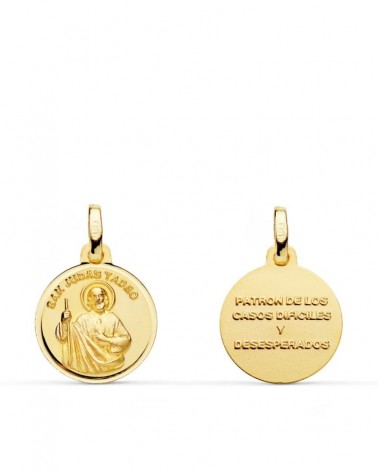 Medalla oro 18k San Judas Tadeo tallado 14mm