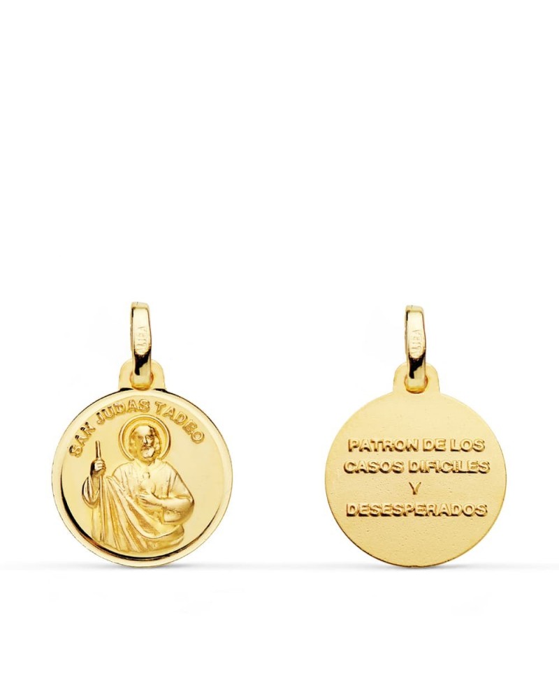 Medalla oro 18k San Judas Tadeo tallado 14mm