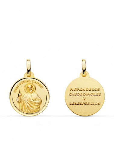 Medalla oro 18k San Judas Tadeo bisel 16 mm