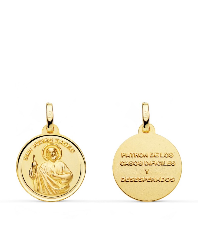 Medalla oro 18k San Judas Tadeo bisel 16 mm