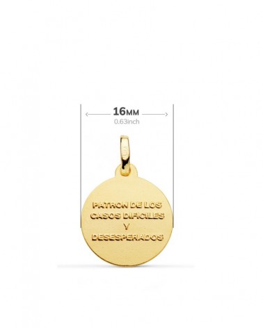 Medalla oro 18k San Judas Tadeo bisel 16 mm
