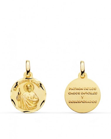 Medalla oro 18k San Judas Tadeo tallado 14 mm