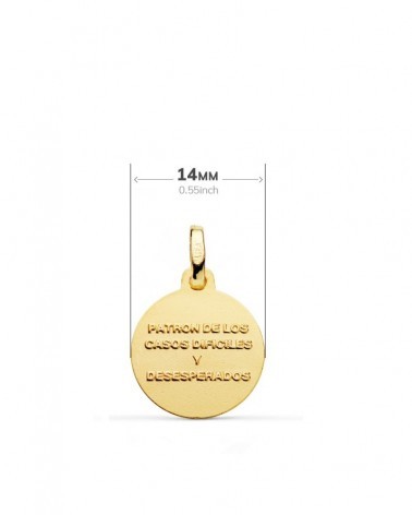 Medalla oro 18k San Judas Tadeo tallado 14 mm