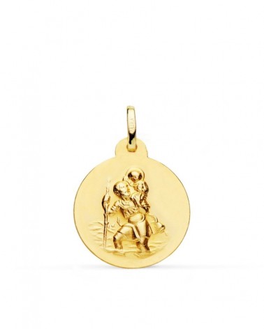 Medalla oro 18k San Cristóbal acabado matizado 20mm