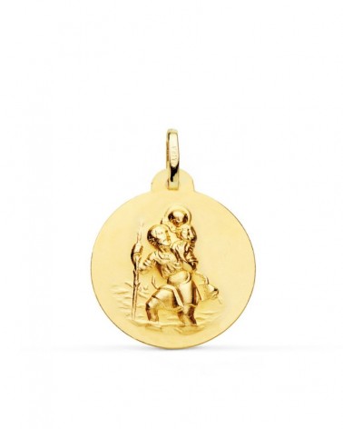 Medalla oro 18k San Cristóbal matizada 22mm