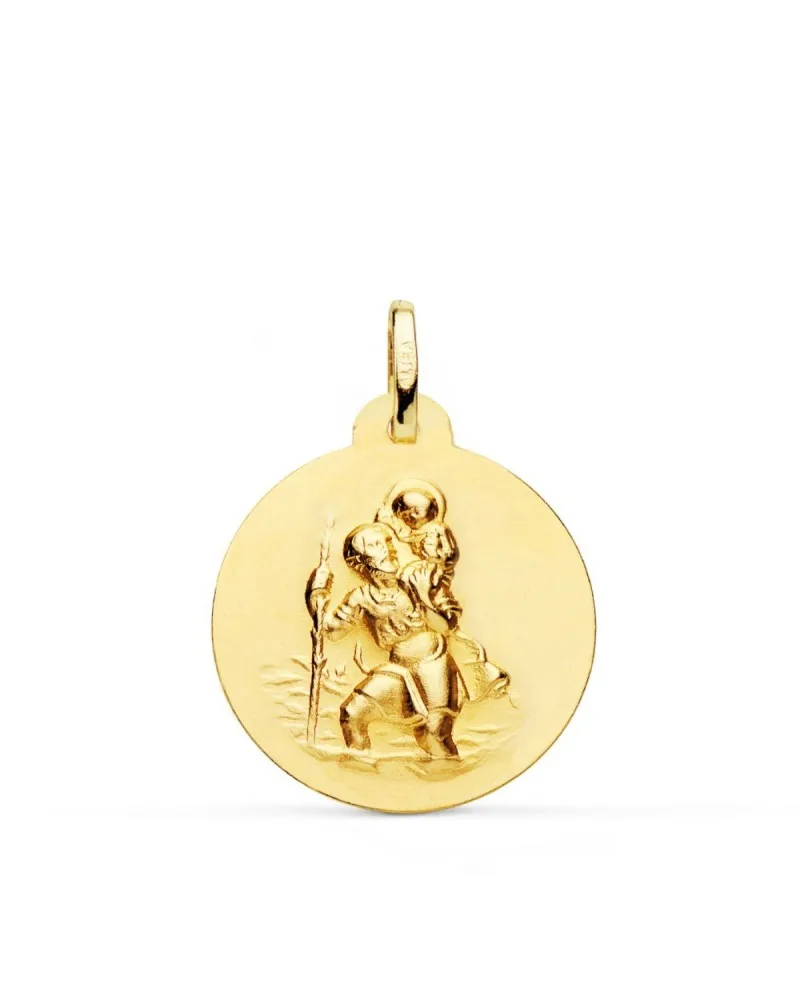 Medalla oro 18k San Cristóbal matizada 22mm