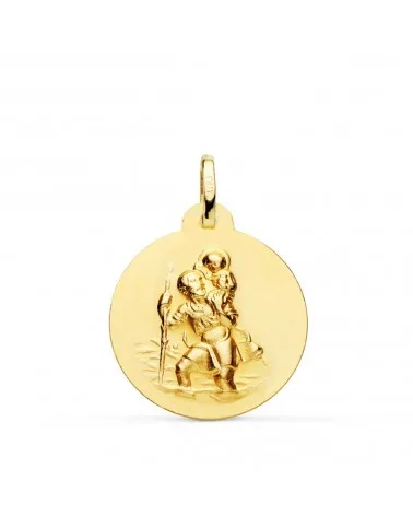 Medalla oro 18k San Cristóbal matizada 22mm