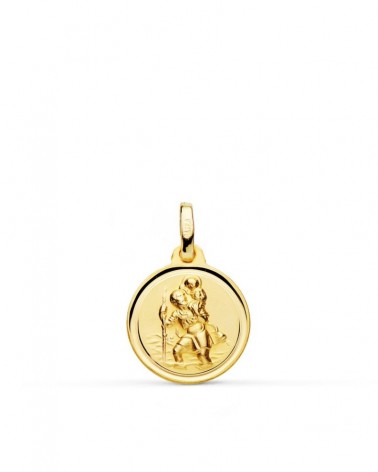 Medalla oro 18k San Cristóbal matizada bisel 14mm