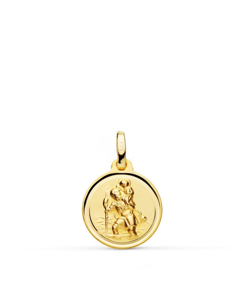 Medalla oro 18k San Cristóbal matizada bisel 14mm