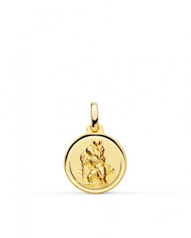 Medalla oro 18k San Cristóbal matizada bisel 14mm