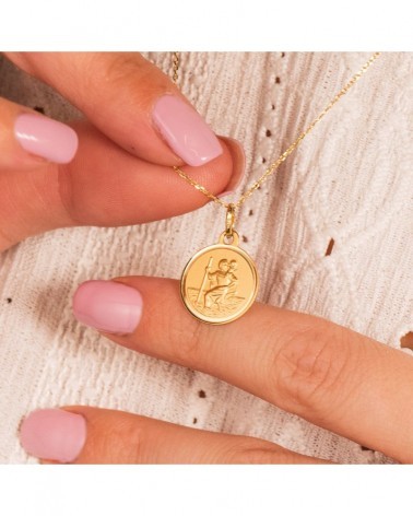 Medalla oro 18k San Cristóbal matizada bisel 14mm