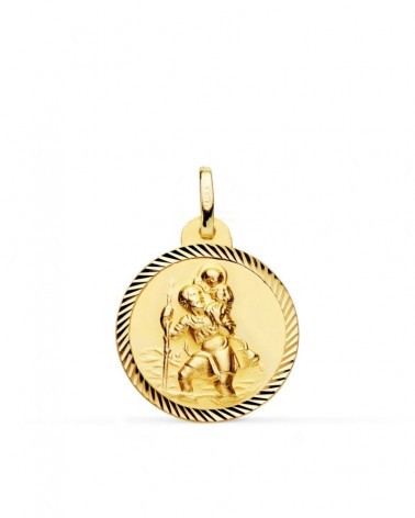 Medalla oro 18k San Cristóbal borde hélice 20mm