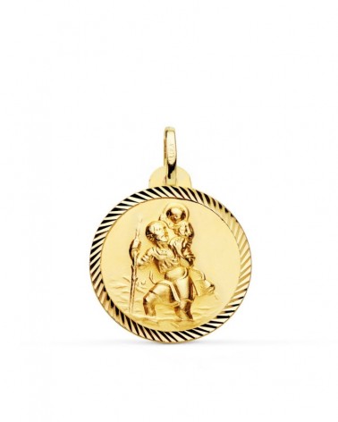 Medalla San Cristóbal oro 18k amarillo borde hélice 22mm