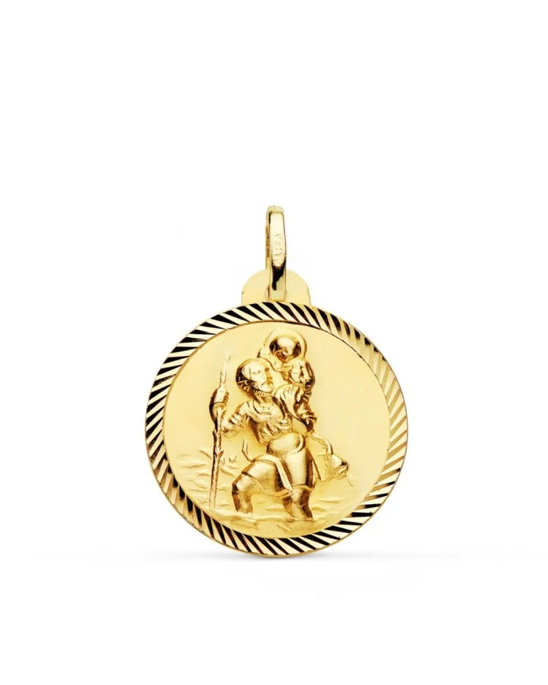 Medalla San Cristóbal oro 18k amarillo borde hélice 22mm