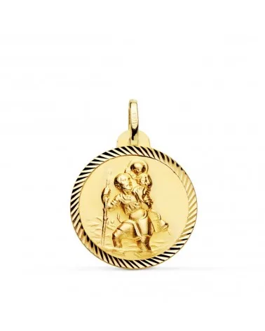 Medalla San Cristóbal oro 18k amarillo borde hélice 22mm