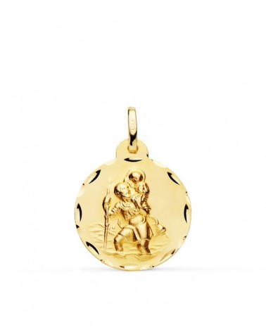 Medalla oro 18k San Cristóbal tallada 20mm