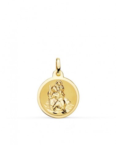 Medalla oro 18k San Cristóbal brillo y mate 16mm