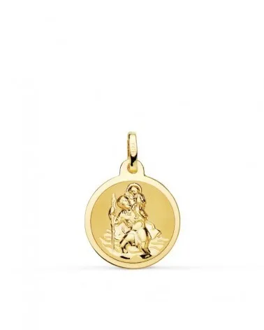Medalla oro 18k San Cristóbal brillo y mate 16mm