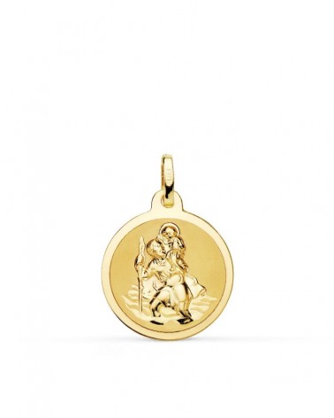 Medalla oro 18k San Cristóbal mate y brillo 20mm