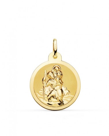 Medalla oro 18k San Cristóbal brillo y mate 22mm