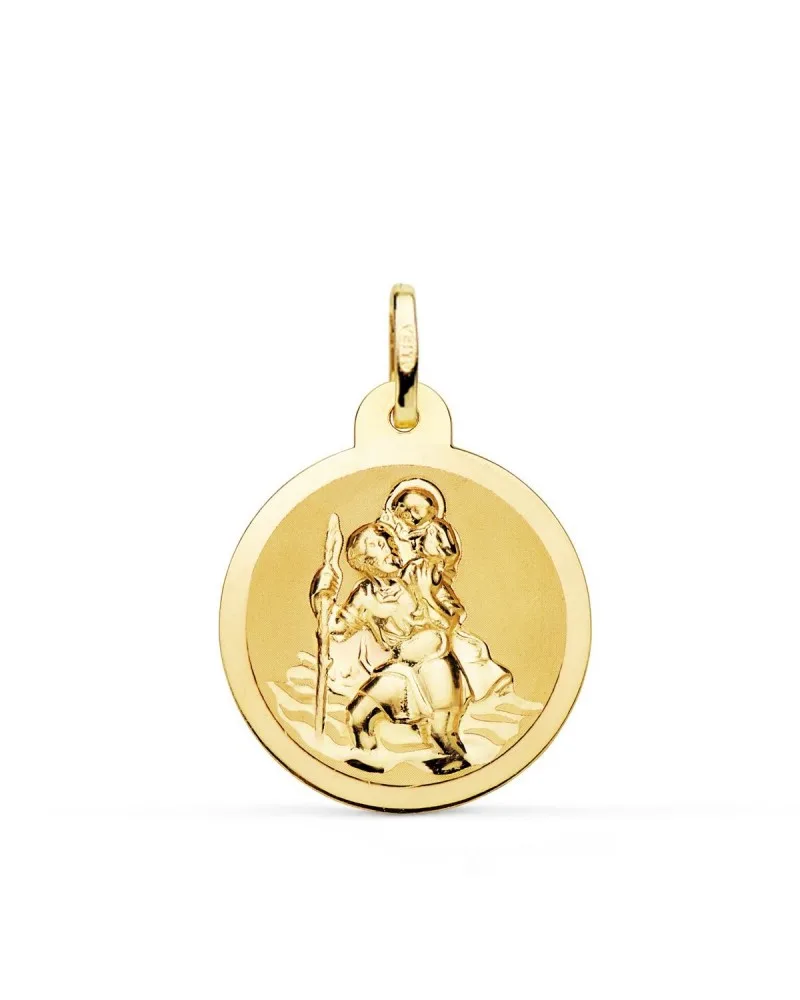 Medalla oro 18k San Cristóbal brillo y mate 22mm