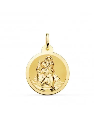 Medalla oro 18k San Cristóbal brillo y mate 22mm
