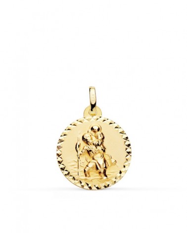 Medalla San Cristóbal oro 18k tallado 18 mm