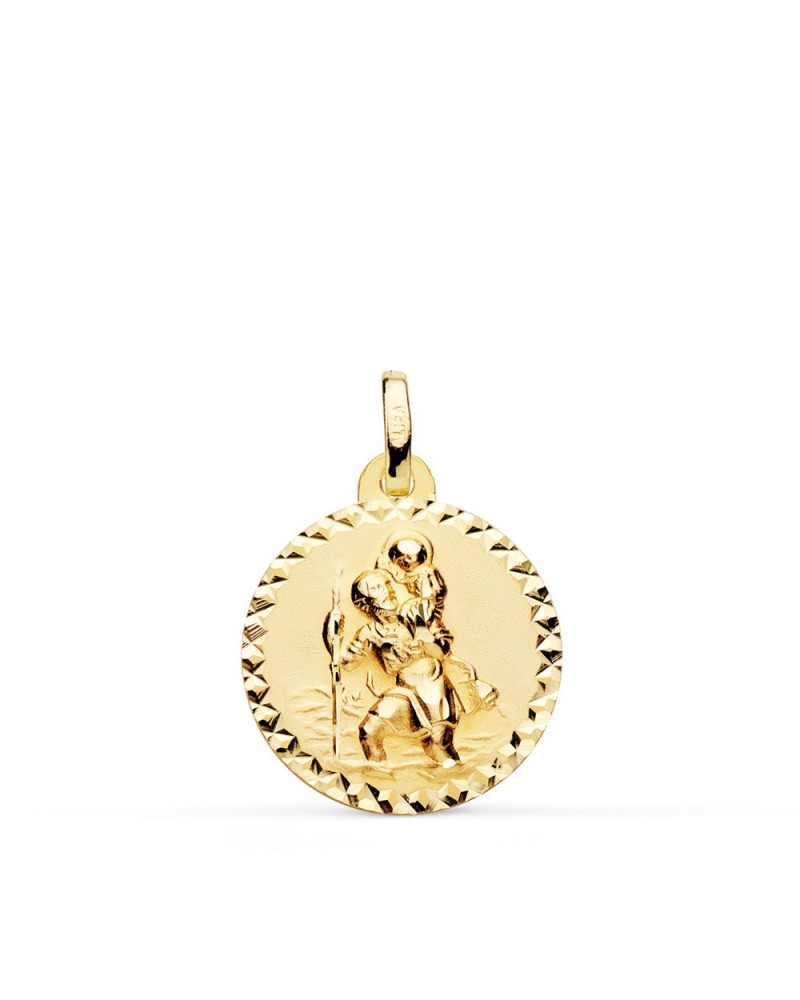 Medalla San Cristóbal oro 18k tallado 18 mm