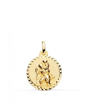 Medalla San Cristóbal oro 18k tallado 18 mm