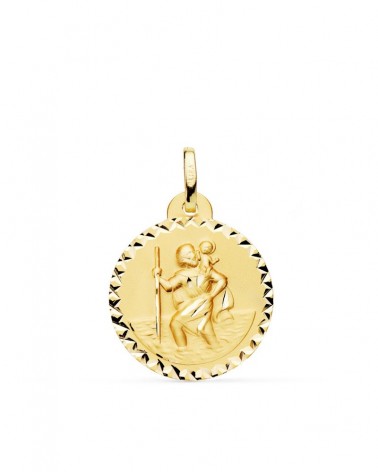 Medalla San Cristóbal oro 18k tallada 20 mm