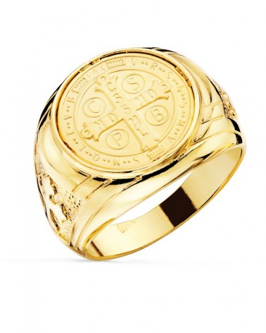 Sello oro amarillo 18k Cruz San Benito 16mm