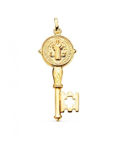 Medalla llave oro 18k San Benito escapulario 12mm