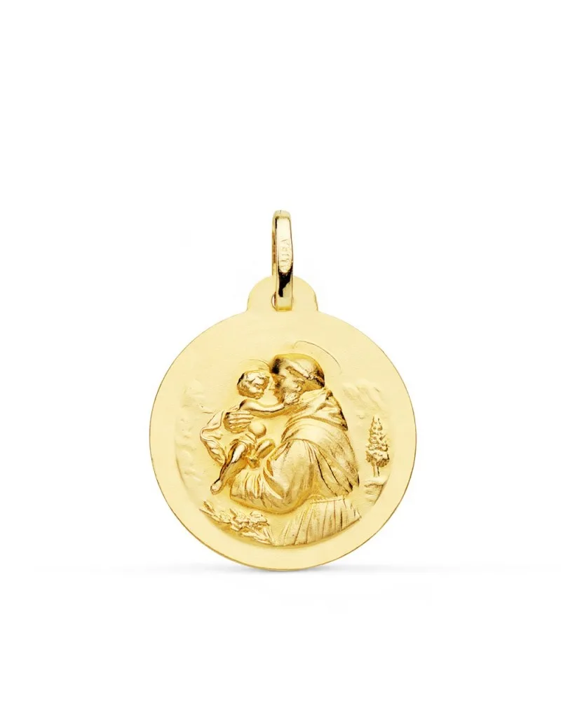 Medalla oro 18k San Antonio matizada 22 mm