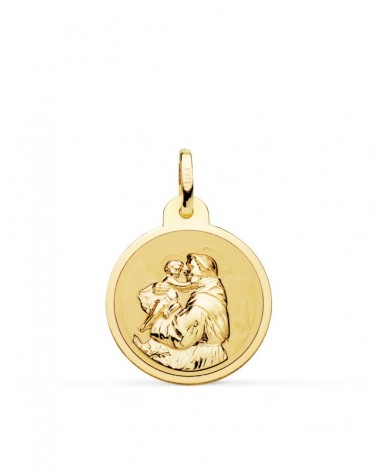 Medalla oro 18k San Antonio brillo 20 mm
