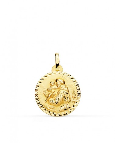Medalla San Antonio oro 18k talla cruzada 18 mm