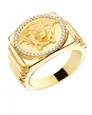 Sello oro 18k motivo Medusa con circonitas 19mm