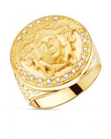Sello oro 18k Medusa circonitas greca 19mm