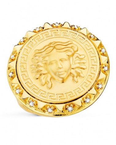 Sello oro 18k amarillo Medusa circonitas 20mm