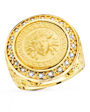 Sello oro 18k amarillo Medusa circonitas 15mm