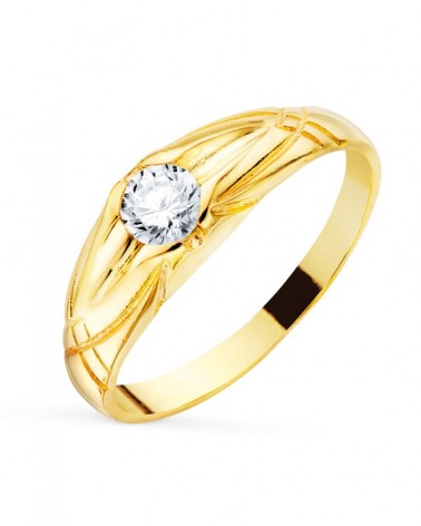 Solitario oro 18k circonita diseño acanalado 7mm