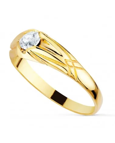 Solitario oro 18k circonita diseño acanalado 7mm