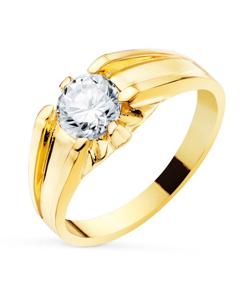 Sello oro 18k amarillo solitario circonita 6mm