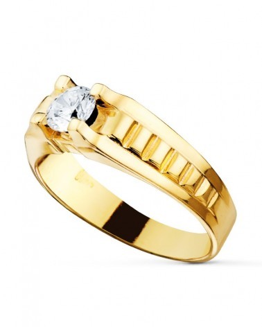 Solitario oro 18k circonita 5,5mm hombre
