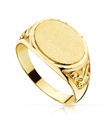 Sello oro amarillo 18k oval con tallados zona grabado 15x11mm