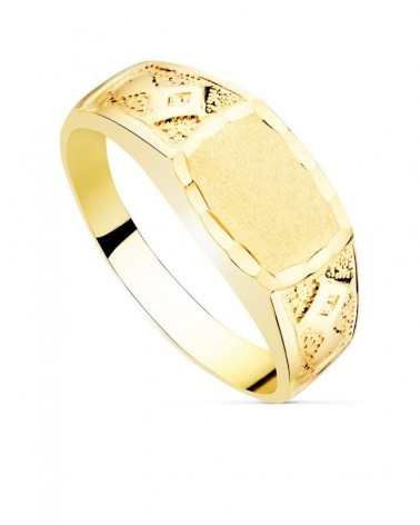 Sello oro 18k amarillo tallado cabeza mate 10x7mm