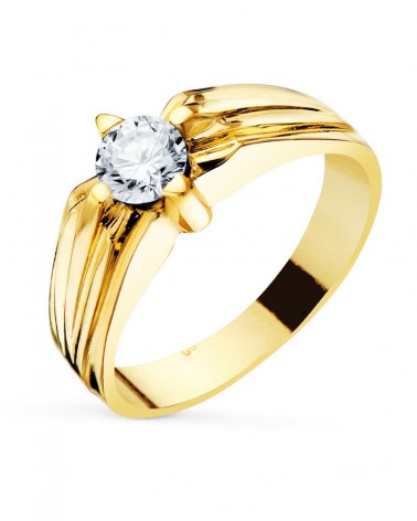 Sello oro amarillo 18k solitario circonita 5,5mm