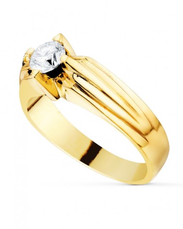 Sello oro amarillo 18k solitario circonita 5,5mm