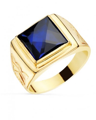 Sello oro 18k amarillo zafiro cuadrado 12x12mm
