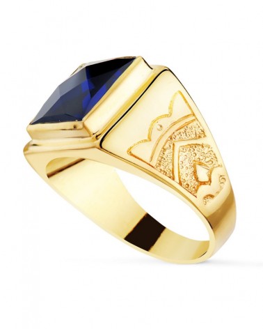 Sello oro 18k amarillo zafiro cuadrado 12x12mm